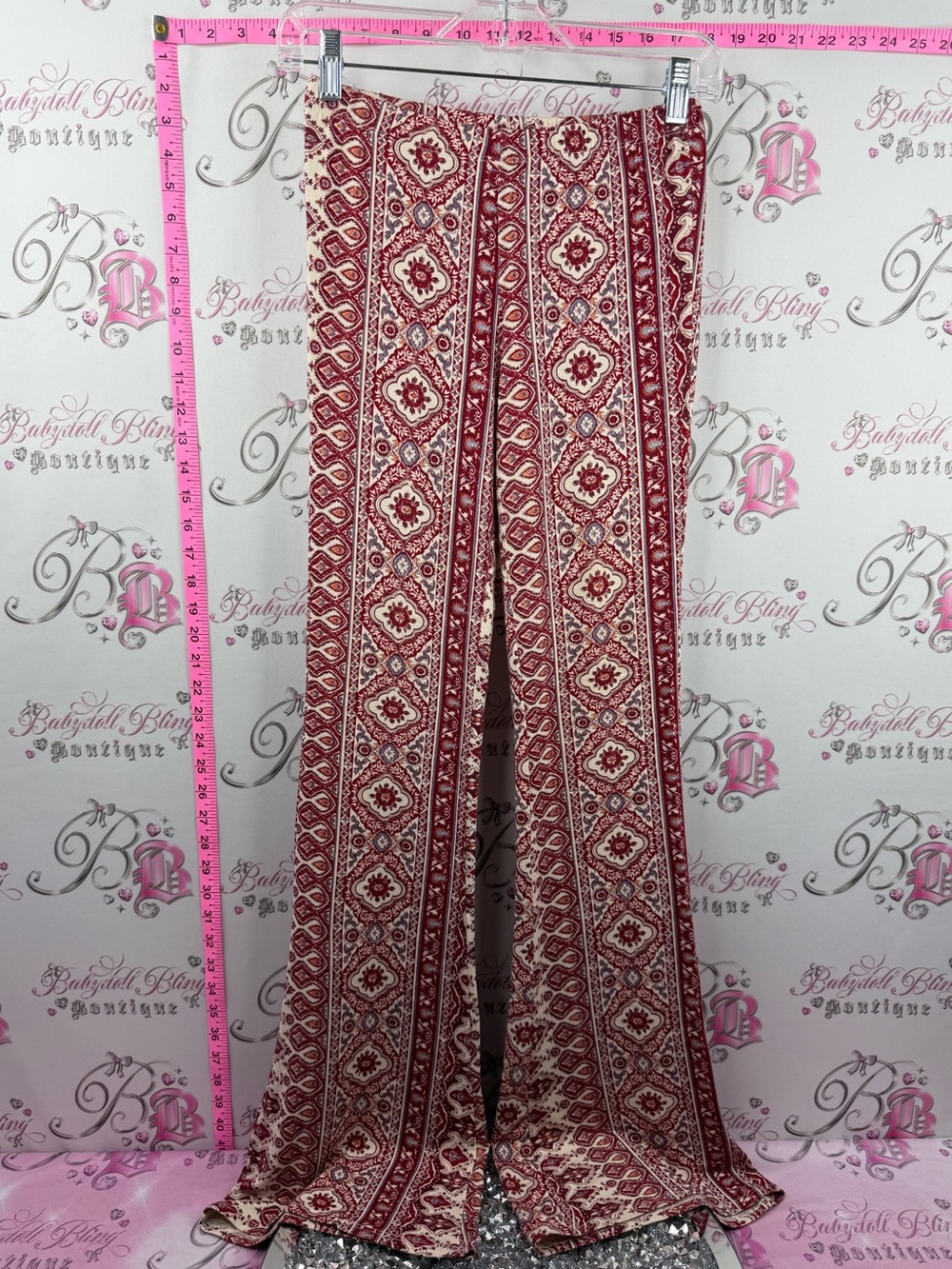 Billabong wide leg pants paisley Red and Cream Printed Wide-Leg Pants